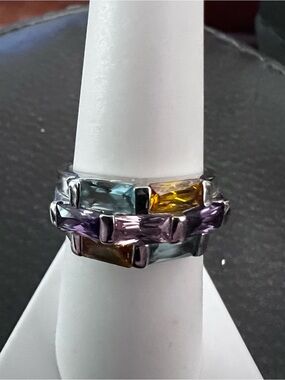 Multicolor Gemstone-Link Fashion Ring in Silver-Tone made my EDCO